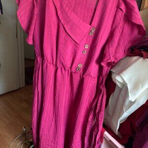 BloomChic V cut dress buttons down the front flowing sleeves